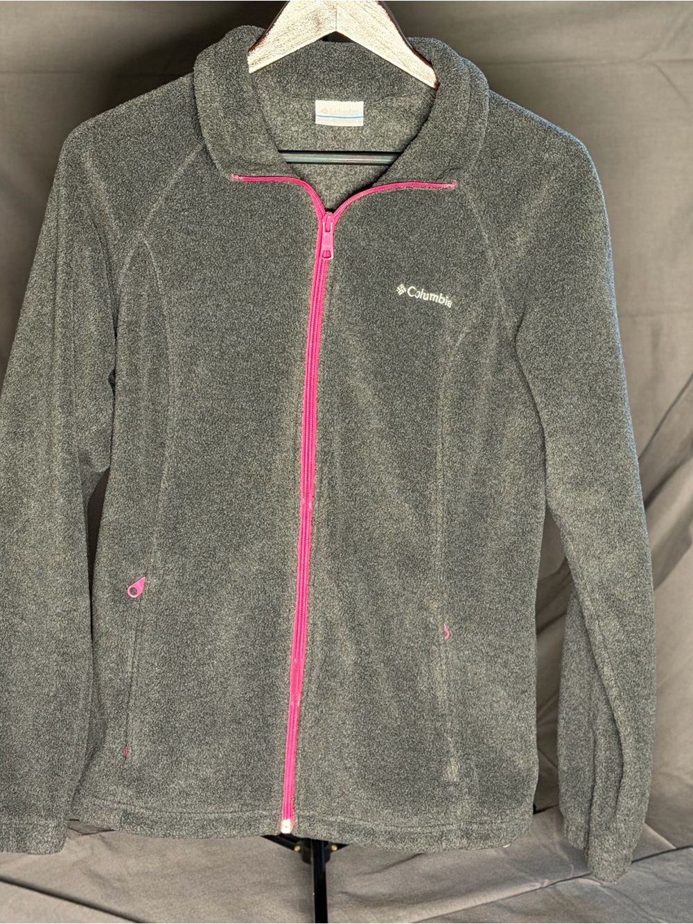 Columbia Women’s Benton Springs Gray Fleece Jacket with Pink Zipper